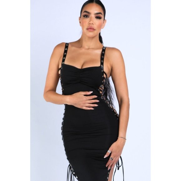 Women's Sides Tie Strapped Sleeveless Bodycon Maxi Dress Party Club Dress - Picture 3 of 16